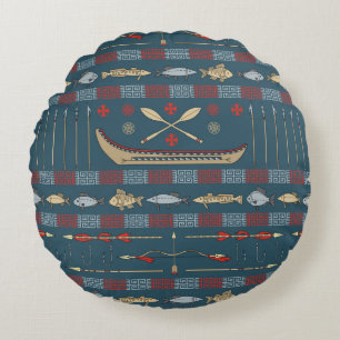 Ethnic Fishing Pattern Round Pillow