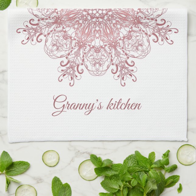 Ethnic floral coral mandala. kitchen towel (Folded)