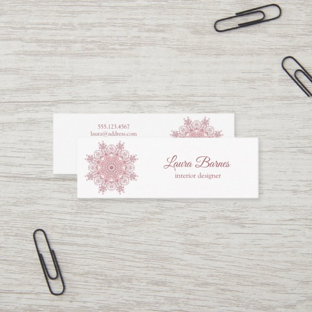 ethnic floral  coral mandala. mini business card (Front/Back In Situ)