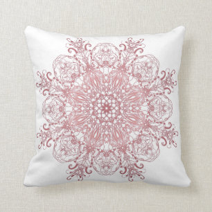 Ethnic floral coral mandala. throw pillow