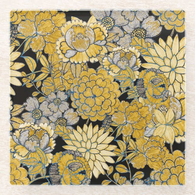 Ethnic Floral: Creative Paisley Texture. Glass Coaster (Front)