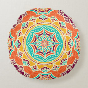 Ethnic Floral: Enchanting Seamless Design. Round Pillow