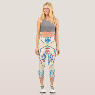 Ethnic Floral Fabric: Seamless Elegance Capri Leggings