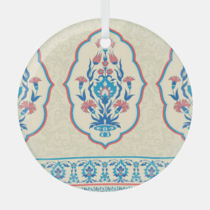 Ethnic Floral Fabric: Seamless Elegance Glass Ornament