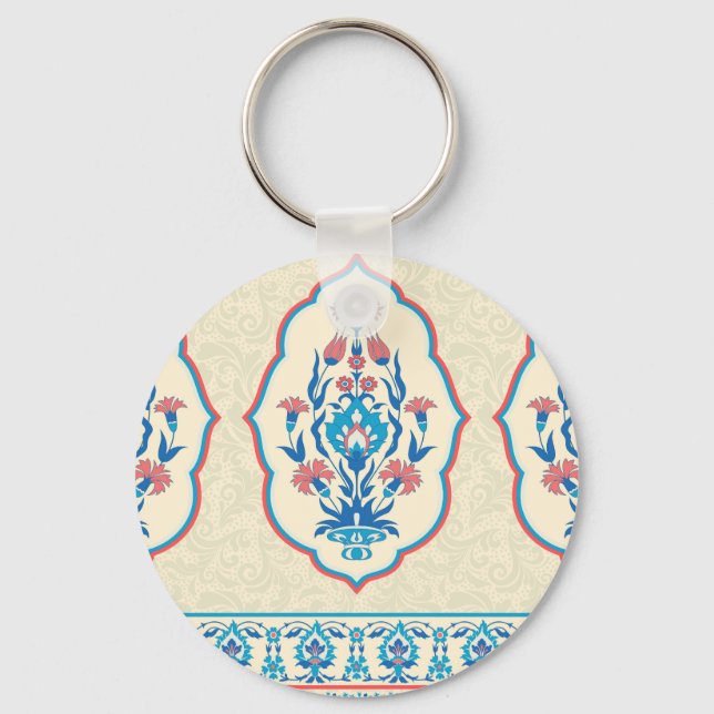 Ethnic Floral Fabric: Seamless Elegance Keychain (Front)