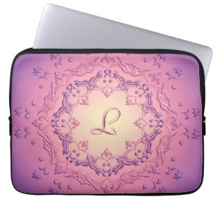 Ethnic floral gradient mandala.Name. Laptop Sleeve