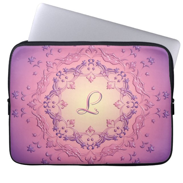 Ethnic floral gradient mandala.Name. Laptop Sleeve (Front)