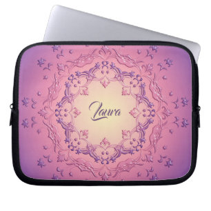 Ethnic floral gradient mandala.Name. Laptop Sleeve
