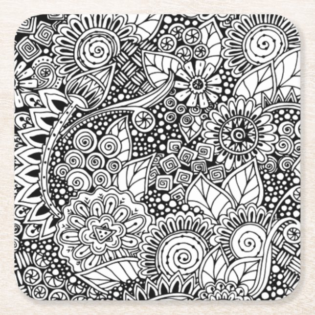 Ethnic Floral Inspired Square Paper Coaster (Front)