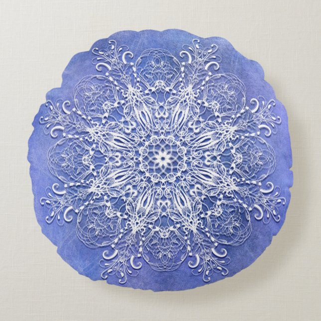 Ethnic floral mandala on grunge background round pillow (Front)