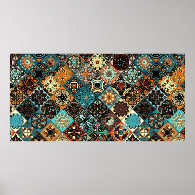 Ethnic floral mandala seamless pattern. Colorful m Poster (Front)