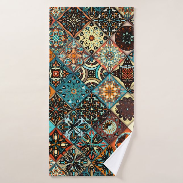 Ethnic floral mandala seamless pattern. Colourful  Bath Towel (Bath Towel)