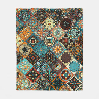 Ethnic floral mandala seamless pattern. Colourful  Fleece Blanket