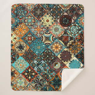Ethnic floral mandala seamless pattern. Colourful Sherpa Blanket