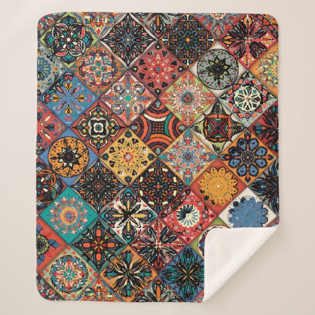 Ethnic floral mandala seamless pattern. Colourful  Sherpa Blanket (Front)