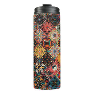 Ethnic floral mandala seamless pattern. Colourful Thermal Tumbler