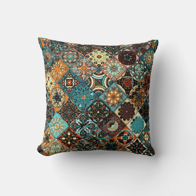 Ethnic floral mandala seamless pattern. Colourful  Throw Pillow (Front)
