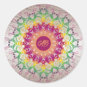 Ethnic floral multicolor mandala.   classic round  sticker