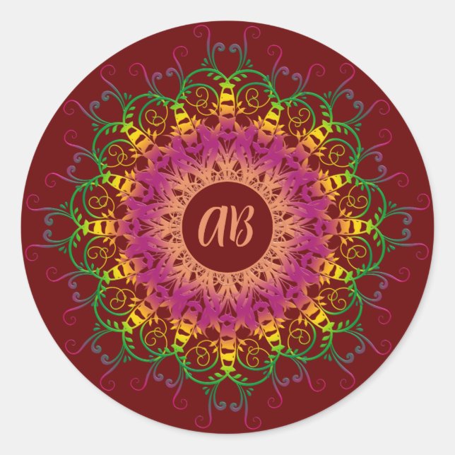 Ethnic floral multicolor mandala.   classic round sticker (Front)