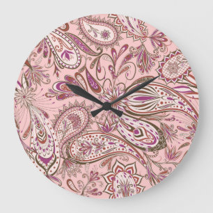 Ethnic Floral: Oriental Paisley Design. Large Clock