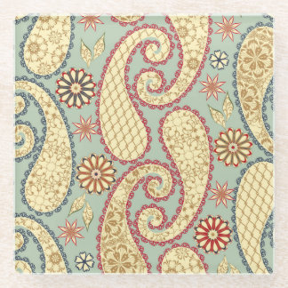 Ethnic floral, paisley vintage style. glass coaster