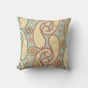 Ethnic floral, paisley vintage style. throw pillow