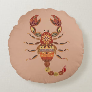 Ethnic Floral Scorpion Round Pillow
