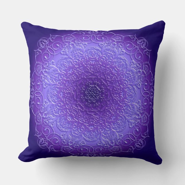 ethnic floral violet mandala throw pillow (Front)