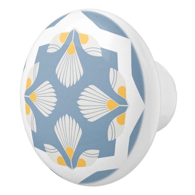 Ethnic flower geometric yellow and teal  ceramic knob (Right)