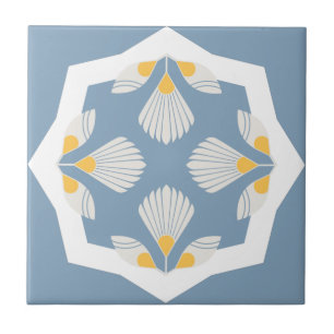 Ethnic flower geometric yellow and teal tile