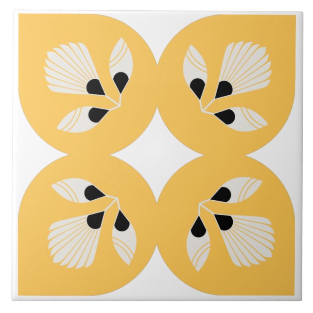 Ethnic flower ornate yellow and black  tile (Front)