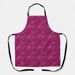 Ethnic folk abstract floral pattern retro crimson  apron
