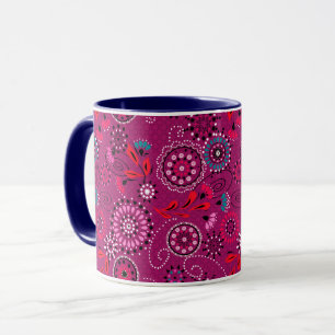 Ethnic folk abstract floral pattern retro crimson  mug