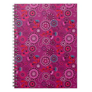 Ethnic folk abstract floral pattern retro crimson notebook