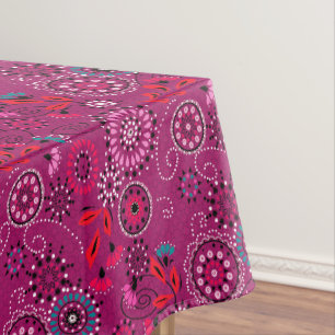 Ethnic folk abstract floral pattern retro crimson tablecloth