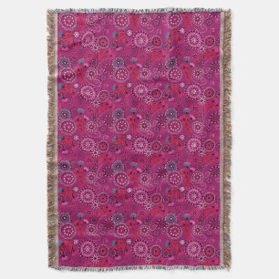 Ethnic folk abstract floral pattern retro crimson throw blanket