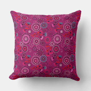 Ethnic folk abstract floral pattern retro crimson  throw pillow