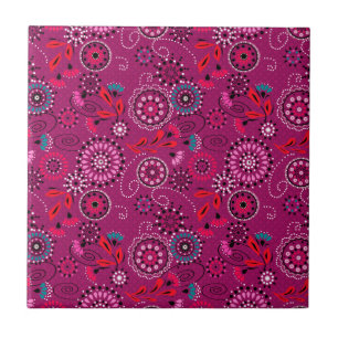 Ethnic folk abstract floral pattern retro crimson tile