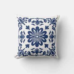 Ethnic folk ceramic tile in talavera style throw pillow
