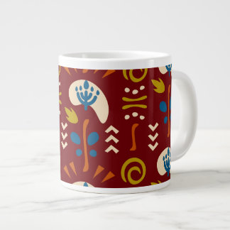 Ethnic Folk Floral Pattern Large Coffee Mug