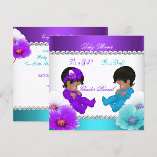 Ethnic Gender Reveal Baby Shower Purple Teal Blue Invitation