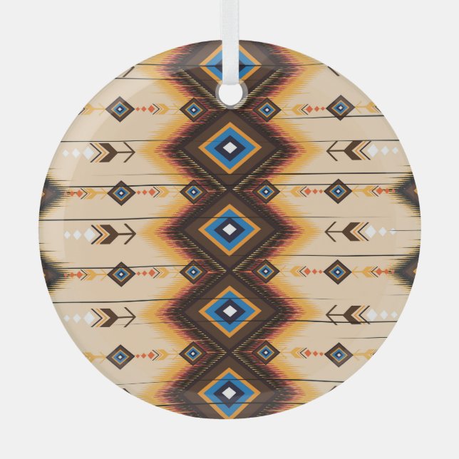 Ethnic geometric: abstract pattern design. glass ornament (Front)