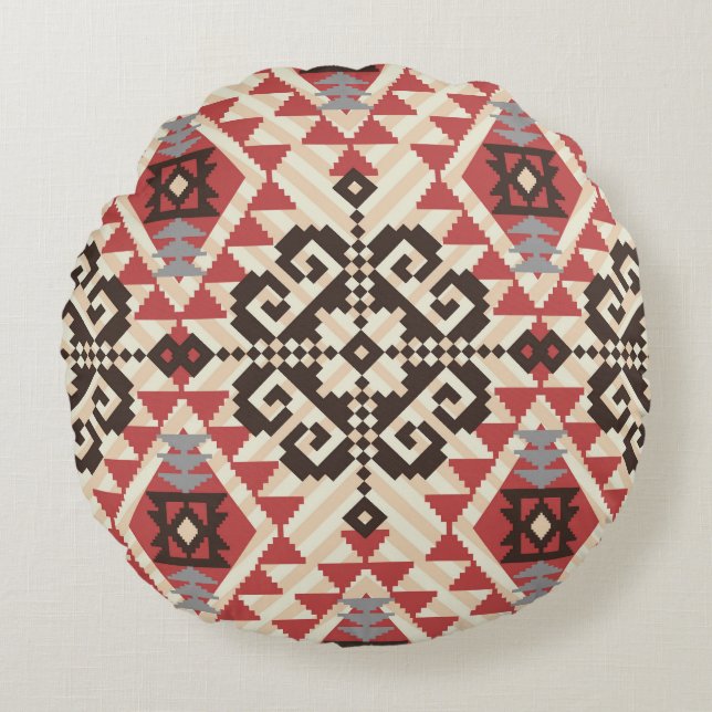 Ethnic Geometric: Abstract Seamless Round Pillow (Front)