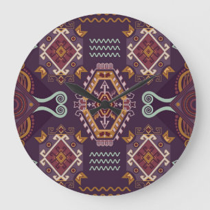 Ethnic Geometric Colourful Seamless Design Large Clock