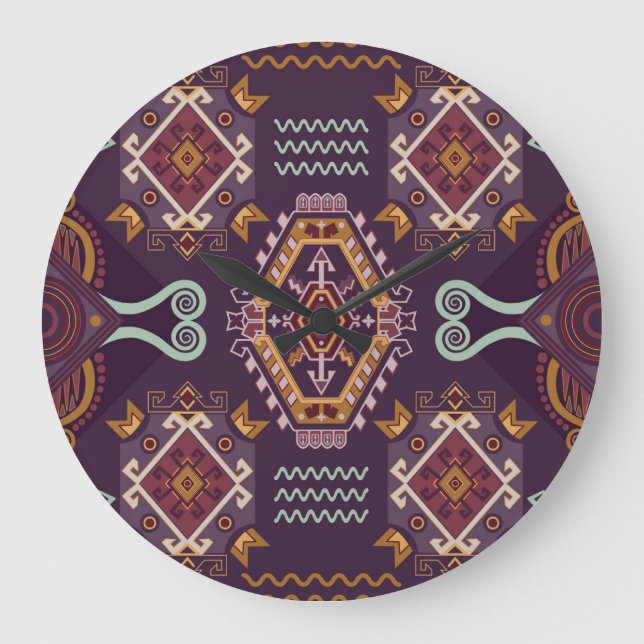 Ethnic Geometric Colourful Seamless Design Large Clock (Front)