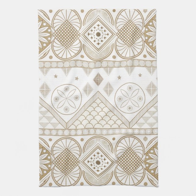 Ethnic Geometric Floral Tribal Seamless Pattern 2 Kitchen Towel (Vertical)