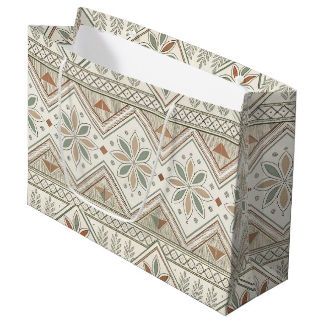 Ethnic Geometric Floral Tribal Seamless Pattern Large Gift Bag (Front Angled)