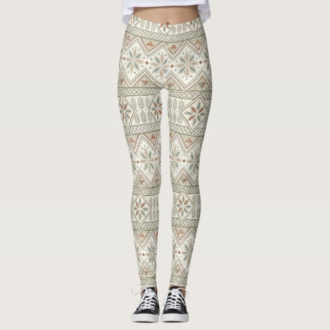 Ethnic Geometric Floral Tribal Seamless Pattern Leggings (Front)