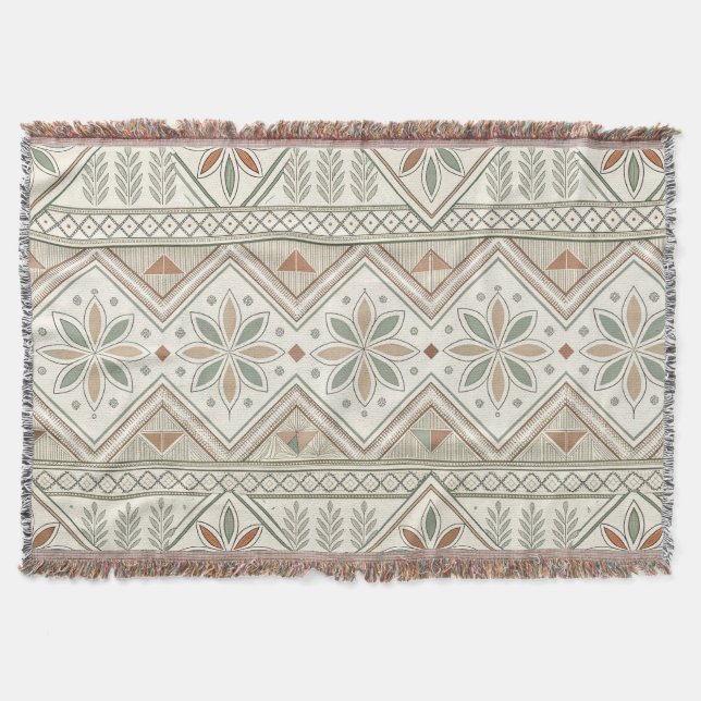 Ethnic Geometric Floral Tribal Seamless Pattern Throw Blanket (Front)