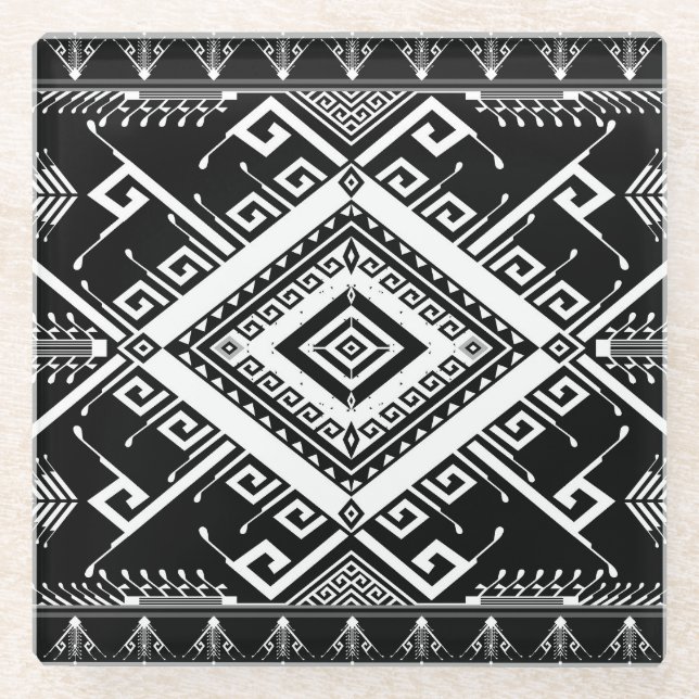 Ethnic geometric Indian border, abstract. Glass Coaster (Front)
